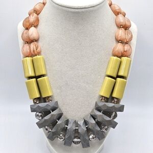 COS Plastic Beaded Colorful Pink Gray Yellow Pastel Statement Necklace